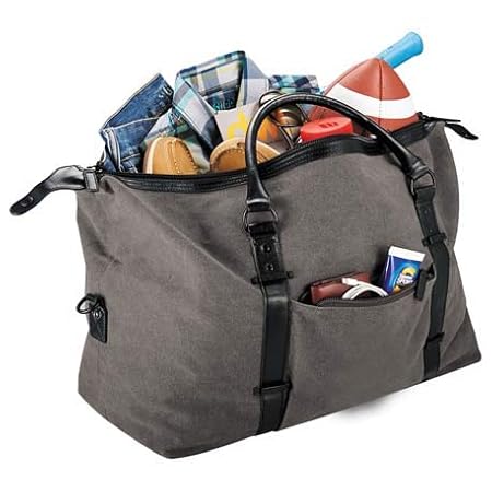 Kenneth Cole? 20 Canvas Weekender Duffel Bag Brand Designer Women and Men Backpack Briefcase Stylish Bag Carry All Hand Bag Briefcase with Black Zipper Color Gray/Black (9950-62 BK)