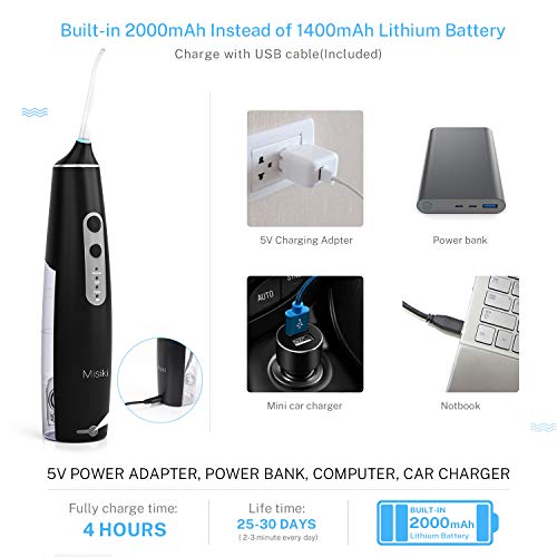 Misiki Water Flosser Cordless, Dental Oral Irrigator for Teeth, IPX7 Waterproof Portable Oral Irrigator, Electric Water Flosser with Build-in 2000mAh Rechargeable Lithium Battery for Home and Travel