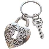 Custom Lock Charm Keychain with Engraved Key Charm for Couples Initials, Anniversary Keychain