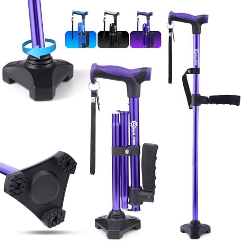 Adjustable Walking Cane for Women & Men for Stability, Self Standing Cane with Second Handle for Standing, Foldable Collapsible Folding Cane, Walking Sticks for Seniors & Adult