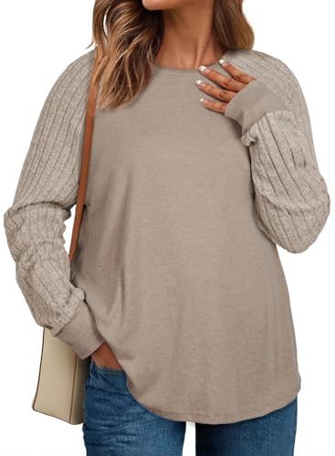 Eytino Womens Plus Size Tops Fall Shirts,1X Oatmeal at Amazon
