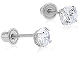 14k White Gold Cubic Zirconia Stud Earrings with Screw Backs
