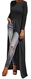 Imily Bela Women's Long Sleeve O-neck Slit Front Long Shirt Dress
