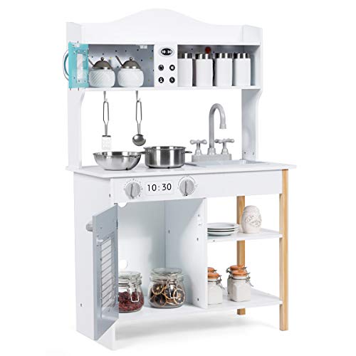 GOPLUS Kinder Spielküche, Kinderküche mit Topf Spüle Gasherd Mikrowelle, Spielzeugküche mit Musikalischer Wirkung…
