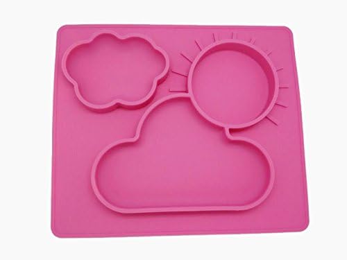 PloveS One Piece all-in-one Silicone Baby Feeding Placemat and Plate Mold Tray, Dinner Dish with Cloud and Sun Design dinnerware for babies, toddlers and kids (Pink)
