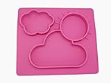 PloveS One Piece all-in-one Silicone Baby Feeding Placemat and Plate Mold Tray, Dinner Dish with Cloud and Sun Design dinnerware for babies, toddlers and kids (Pink)
