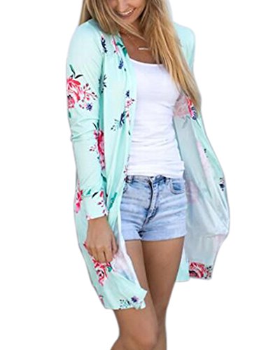 Engood Women's Casual Boho Irregular Long Sleeve Wrap Kimono Cardigans Casual Coverup Coat Tops Autumn Outwear Light Green 2XL