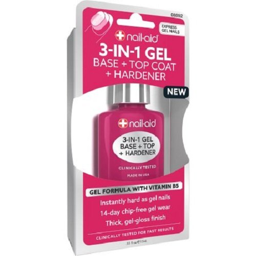 NAIL-AID 3-in-1 Gel Base + Top + Hardener, Clear, 0.55 Fluid Ounce