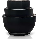 WHYSKO Stainless Steel Mixing Bowls Set, 3-Piece with Silicone Base | 1.5, 3 &amp; 5 Qt Metal Bowls for Meal Prep, Baking, Cooking, Serving &amp; Food Storage, Non-Slip Base, Dishwasher Safe, Black
