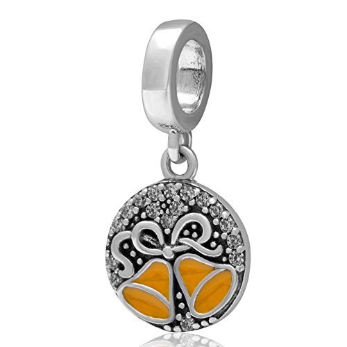 Choruslove Dangle Christmas Bell Charm 925 Sterling Silver Clear Cz Bead for 3mm Bracelet or Necklace