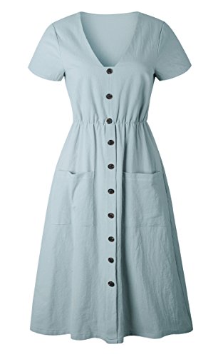 image for Angashion Women's Dresses-Short Sleeve V Neck Button T Shirt Midi Skat