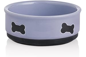 Sweejar Ceramic Dog Bowls with Bone Pattern, Dog Food Dish for Small Dogs, Porcelain Pet Bowl for Water 16 Fl Oz (Purple)