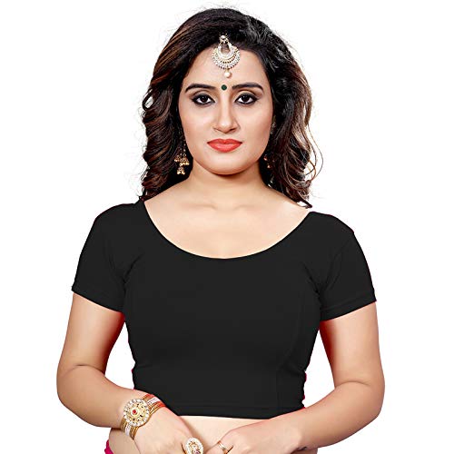 Cotton Stretch Lycra Round Neck Stretchable Readymade To Wear Saree Blouse With Short Sleeve