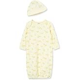 Little Me Clothes Baby Gender Neutral 2-Pc Nightgown and Cap Set 100% Cotton with Elastic Bottom, Baby Essentials,0-3 Months