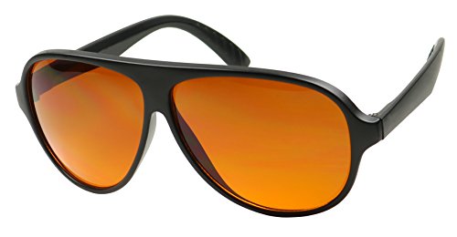 ShadyVEU - Swank Blue Blocking Amber Tint Lens Bomber Oversize Aviator Sunglasses 150mm