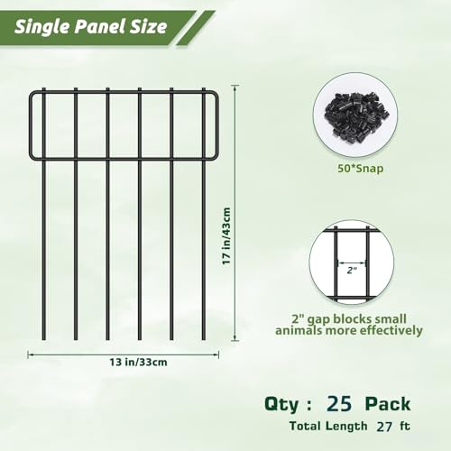 LIANTRAL Garden Fence 25 Pack, Animal Barrier Fence, No Dig Rustproof Metal Fence Panels, Patio Border Animal Fencing for Dog Rabbit Yard Patio Outdoor Decor, Total 43 cm (H) x 8.25 m (L)