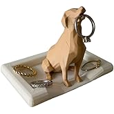 Dog Ring Holder with Dog Bed Dish, Engagement Gift, Personalized, Labrador, 3D Printed, Plastic (Beige Dog/White Plate)
