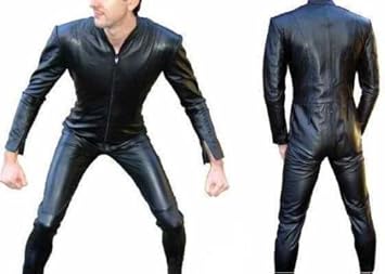Amazon 本革ラムスキンpureレザーメンズレザージャンプスーツロンパース Catsuit Awesome Leather 武術 格闘技