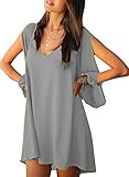 Viwenni® Sexy Womens V-neck Loose Irregular Hem Summer Chiffon Short Beach Dress (Large, Grey)