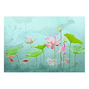 Under The Sea Water Lilies with Gold Fish and Vibrant Aqua Textured Background - Wall Mural, Removable Sticker, Home Decor - 66x96 inches