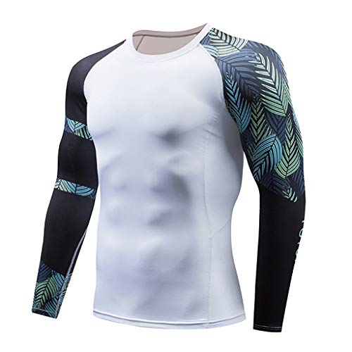 Hotcl Athletic Running Cycling Suit Men's Compression Pants Base Layer Dry Tights Leggings Compression Sport T Shirt (1_White, XXX-Large)
