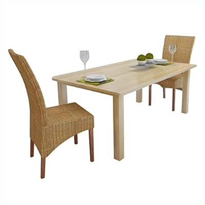 HomyDelight Kitchen & Dining Room Chair, Dining Chairs 2 pcs Rattan Brown