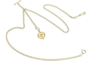 oyeaho Men's Double Albert Chain Pocket Watch T-Bar Watch Chain Curb Link Key Chain 3 Hooks with Antique Compass Pendant Design Chaim