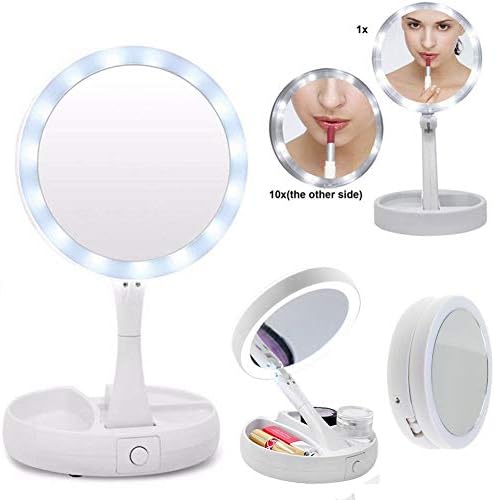 Modulyss LED Lighted Folding Travel Mirror And Lipstick Shelf Box Multi Slots Combo pack
