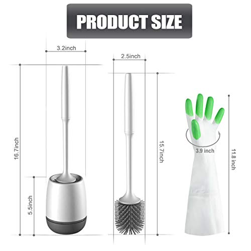 Sysmie Toilet Brush and Holder with a Replacement Head, Silicone Bristles Bathroom Toilet Bowl Brush and Caddy Kit with Bonus Cleaning Gloves - (White, Flooring/Wall Mountable) - Thumbnail 5