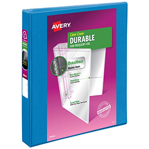 Avery Durable View Binder, 1" Slant Rings, 220-Sheet Capacity, DuraHinge, Blue (17831)