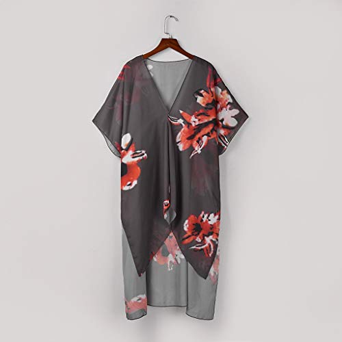 DONTAL Womens Ladies Floral Print Cardigan Long Blouse Loose Tops Long Outwear Cover Up Black