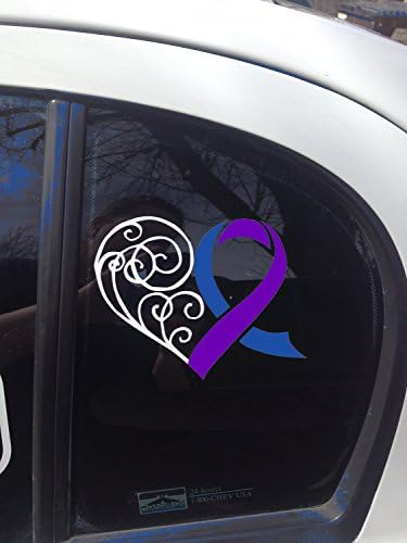 Purple And Blue Ribbon Heart Scroll Window Decal (Pediatric Stroke, Rheumatoid Arthritis)