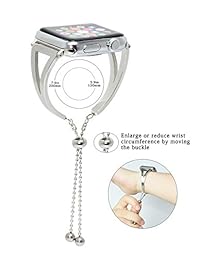Moderno Cuff correa para Apple Watch femenino Reemplazo Pulsera Correa de acero inoxidable cierre cadena de abalorio ajustable para mujeres y niñas iWatch Series 3 2 1, 38 mm, Plateado