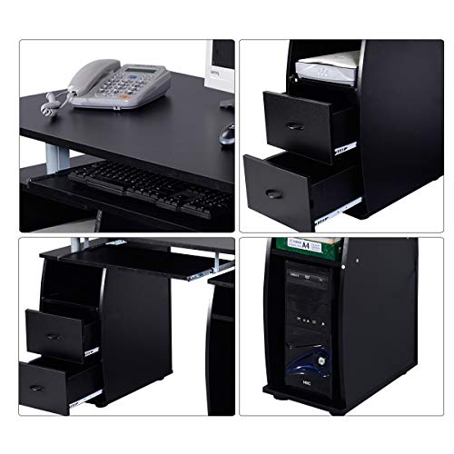 DREAMADE Laptoptisch Arbeitstisch Holz, Computertisch mit Schrank sowie Ablagefläche, Schreibtisch Bürotisch PC Tisch Beistelltisch (Schwarz) – Bild 8