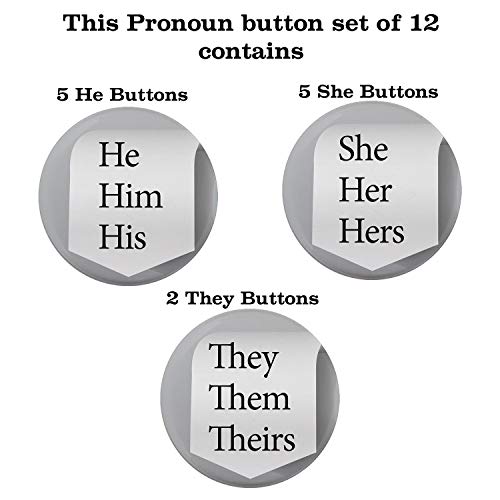 Buttonsmith Pronoun Set 1.25" Button - Pack of 12 - Union Printed and Union Made - Made in the USA