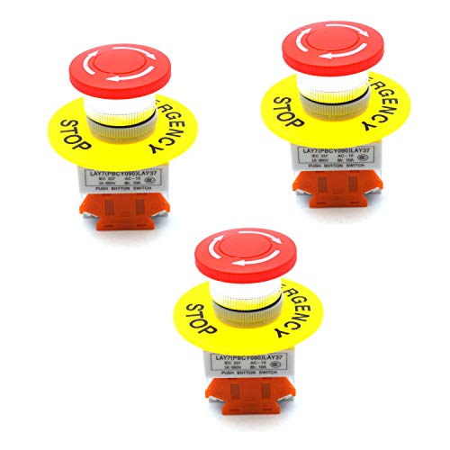 Antrader 3Pcs Red Mushroom Cap 1NO 1NC DPST Emergency Stop Push Button Switch AC 660V 10A Switch Equipment Lift Elevator Latching Self Lock