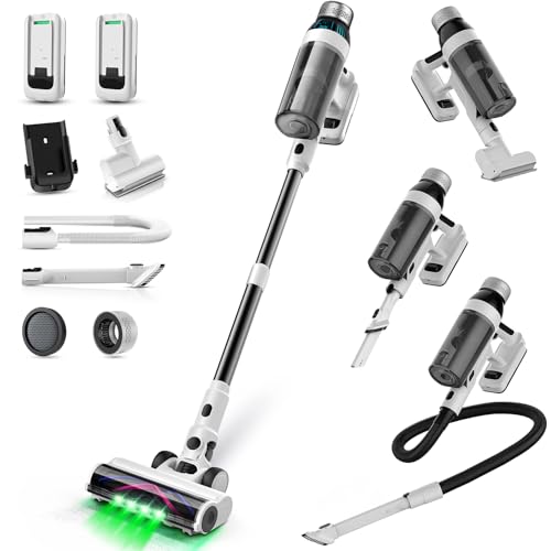 Cordless Vacuum Cleaner, 2 Batteries 110 Mins Runtime Vacuum Cleaners for Home, 550W 45KPA 15-in-1 Stick Vacuum with Charging Dock, Handheld Vacuum Cordless for Pet Hair Carpet Hardwood Floor