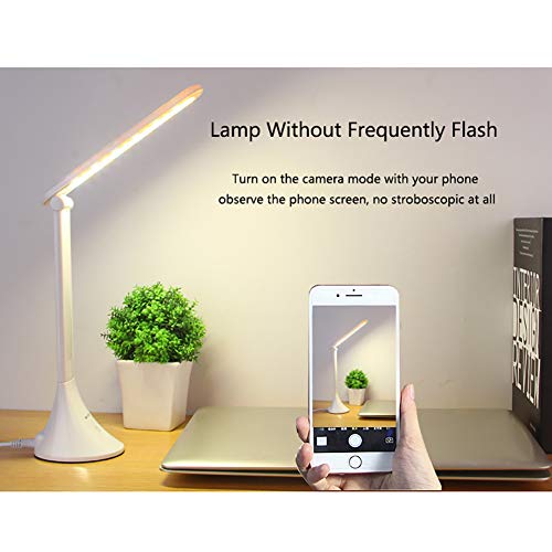 LED Desk Lamp Battery Operated USB Rechargeable, Portable Dorm/Office/Bedside Reading Light Small,3 Dimmable Brightness Eye Caring Kids Study Table Lamps, Touch Control Modern Working Desk Light White