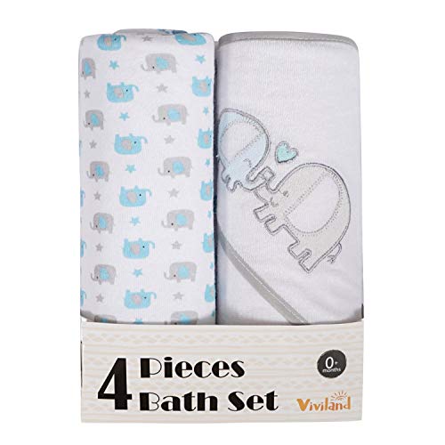 Viviland Baby Hooded Bath Towel and Washcloths, Great Gift for Infants and Newborn, Soft Touch and Strong Absorption, 4 Pack
