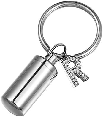 HOUSWEETY アルファベットR カプセル ボトル メモリアル ペンダント ネックレス キーボルダー 両用アクセサリー 28x11mm