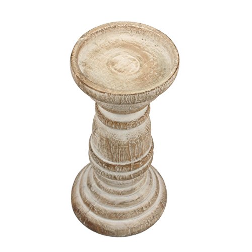 Stonebriar Decorative Worn White Wooden Pillar Candle Holder, Coastal
