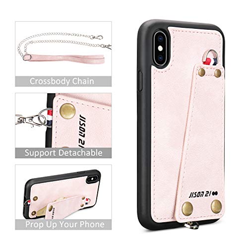 JISON21 iPhone Xs Max Case,iPhone Xs Max Leather Wallet Case with Credit Card Holder Slot, Protective Cover with Crossbody Chain Strap Wrist Strap for Apple iPhone Xs Max 6.5\