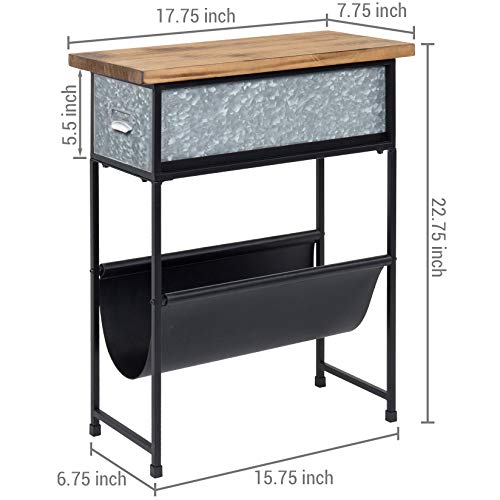 MyGift Rustic Wood and Metal Narrow End Table, Side Table with Silver