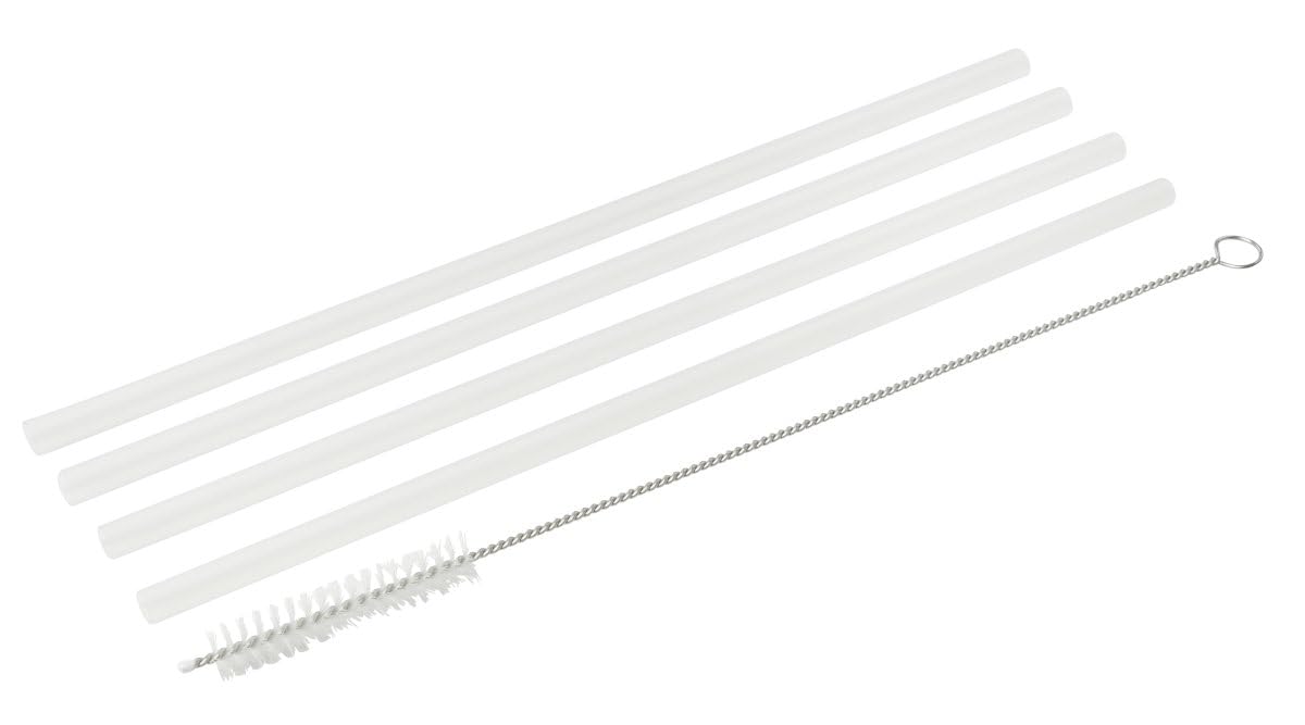 FACKELMANN Reusable Plastic Drinking Straws Sustainable and Eco-Friendly with Brush for Cleaning, Dishwasher Safe, Ideal for Parties and Home, White, 0.5 x 23 cm, 4+1 Pcs