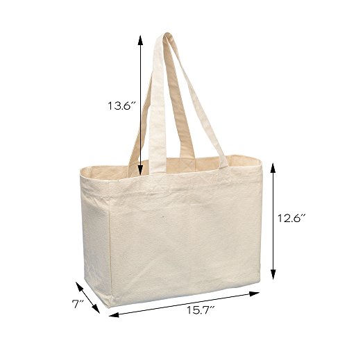 ATBAY 100% Cotton Canvas Washable Grocery Tote Bag with Long Shoulder Strap 13 5/8"L and Removable Bottom Base Stiffener Insert - Natural (3 Pack) - Thumbnail 6