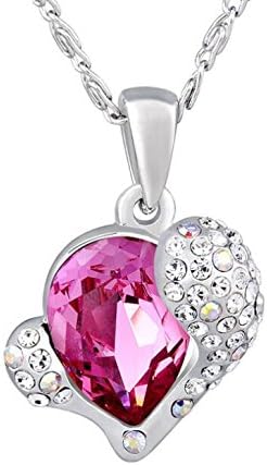 QUEEN JULIA | Heart Crystal Necklace Women Jewelry with Swarovski Crystals, Valentine, Mother's Day Gifts (Sweet Heart Pink)