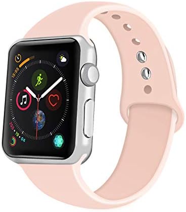 Mangcart Sport Band for Apple Watch 38mm 42mm 40mm 44mm, Soft Silicone Replacement Band Compatible iWatch Series 4 Series 3 Series 2 Series 1, Size S/M M/L (Pink Sand, 38mm/40mm S/M)