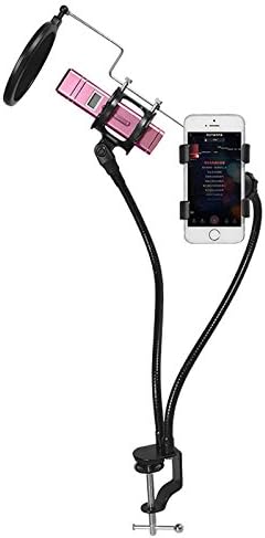 Vitrust desktop adjustable microphone holder Phone Stand kit 3 in 1 Metal Microphone Mount Holder With Cell Phone Clip Stand for Karaoke, Recording, Studio, Video Chatting