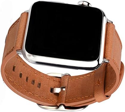 Apple Watch Genuine Leather Bands 38mm, EVAVE Genuine Leather Replacement Band iWatch Strap with Stainless Metal Clasp for Apple Watch Series 3,Series 2,Series 1,Sport and Edition (Vintage Brown-38mm)