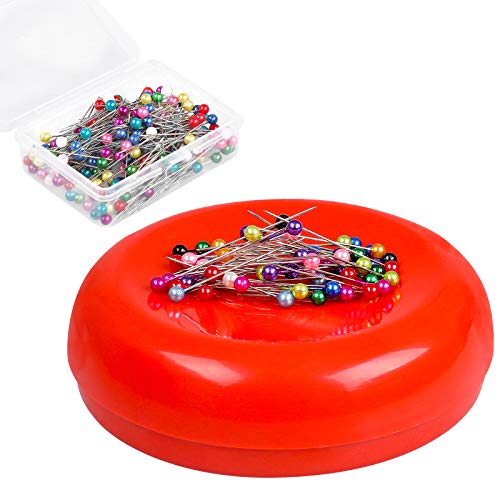 Pin Cushion with 200 PCS Sewing Pins, Round Plastic